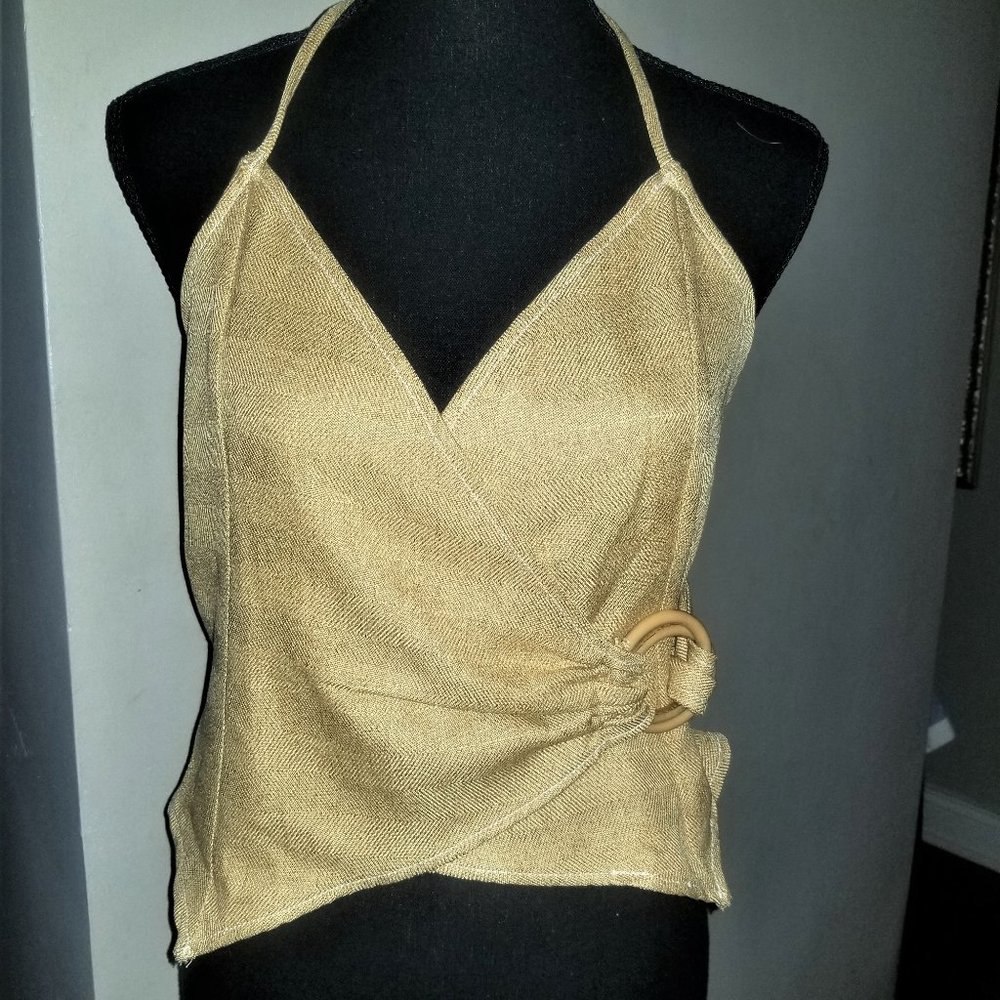 Firm Price! Moon River Yellow/Khaki Crop Halter - S